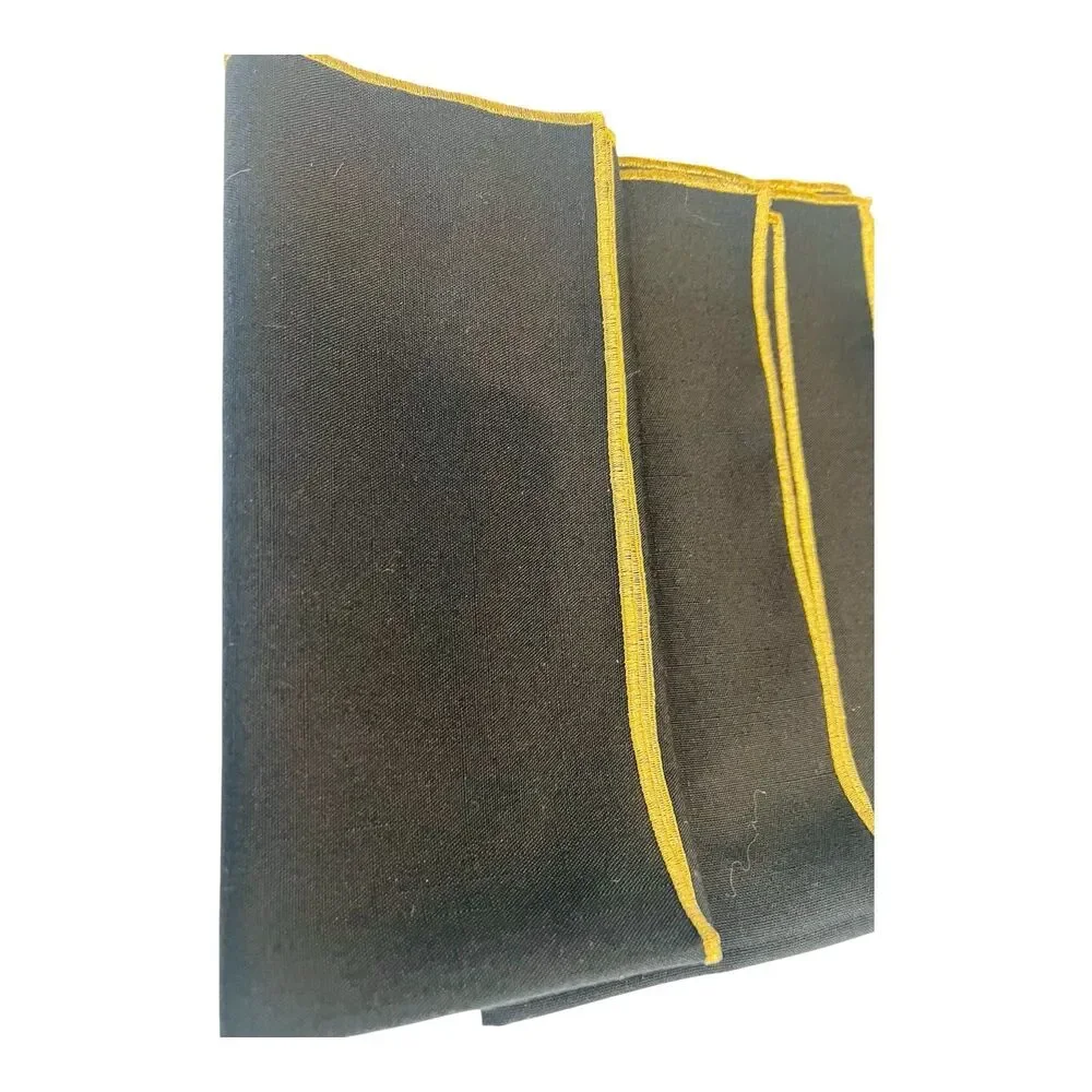Set of 6 Black Cloth Napkins Gold Trim 18x18 Elegant Formal Dinner Table Linens
